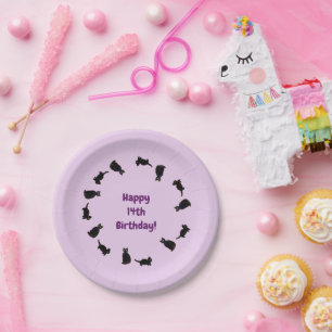 Cute Black Cats Pattern Age Birthday Paper Plates