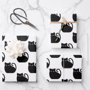 Cute Black Cats Pattern Wrapping Paper Sheets