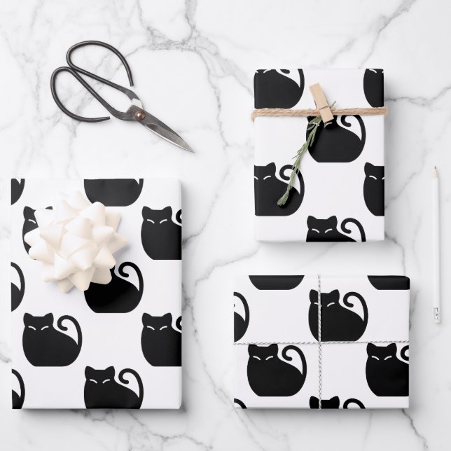 Cute Black Cats Pattern Wrapping Paper Sheets (Front)