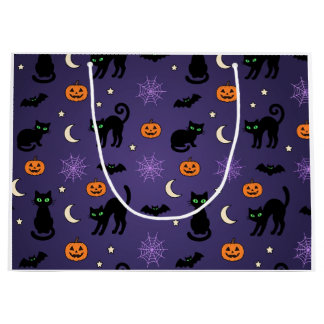 Cute Black Cats Pumpkins Purple Halloween Gift Bag