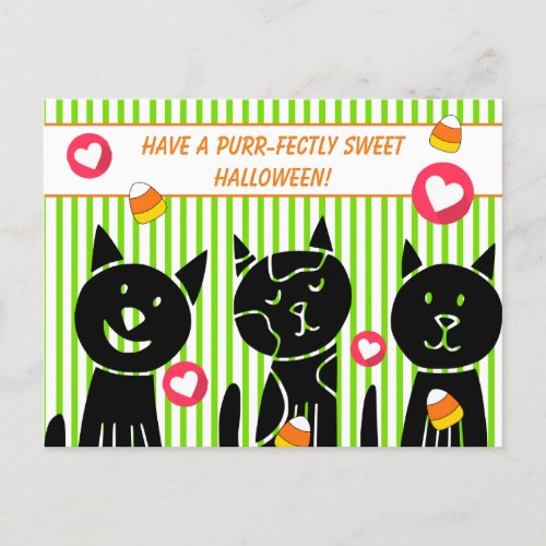 Cute Black Cats Purr_fectly Sweet Halloween Holiday Postcard