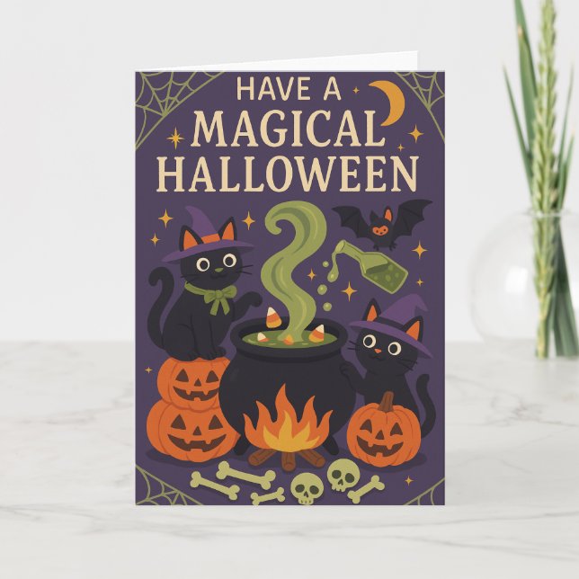 Cute Black Cats Spooky Halloween  Card (Front)