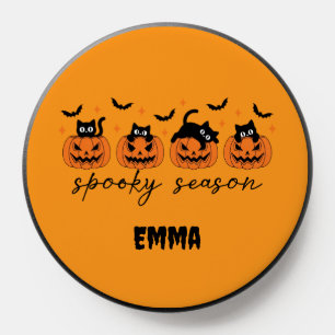 Cute Black Cats Spooky Pumpkins Halloween Graphic PopSocket