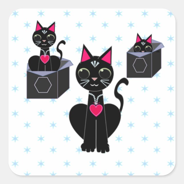 Cute black cats square sticker (Front)