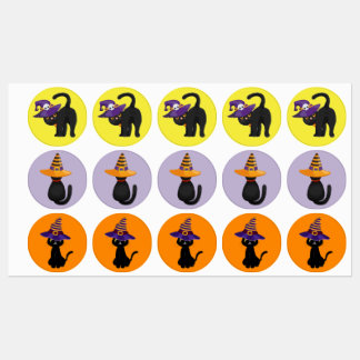Cute Black Cats Witches Hats Stickers Set