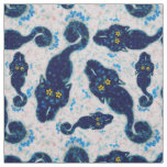 Cute Black Cats With Flowers Pattern Design Fabric