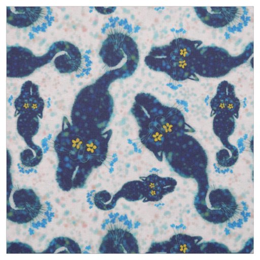 Cute Black Cats With Flowers Pattern Design Fabric