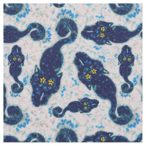 Cute Black Cats With Flowers Pattern Design Fabric