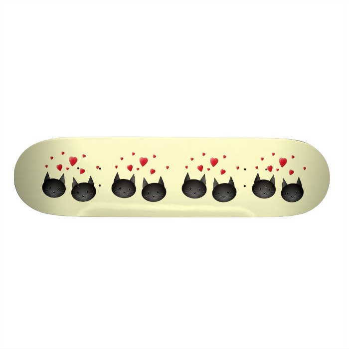 Cute Black Cats with Hearts, on cream. Skateboards