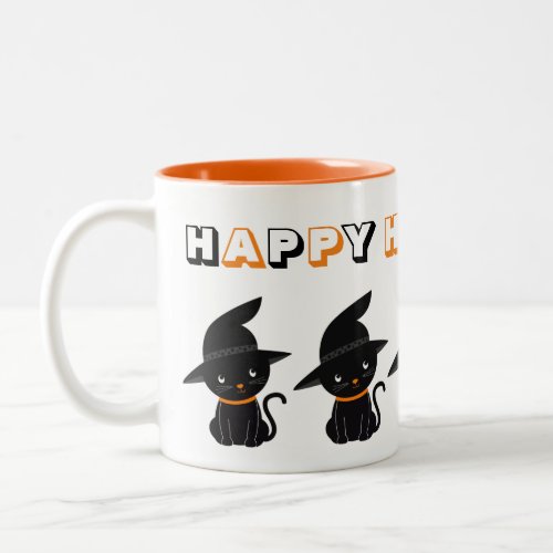 Cute Black Cats with Witch Hats Happy Halloween Two_Tone Coffee Mug