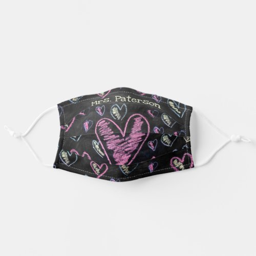 Cute black chalkboard colorful pink heart pattern adult cloth face mask