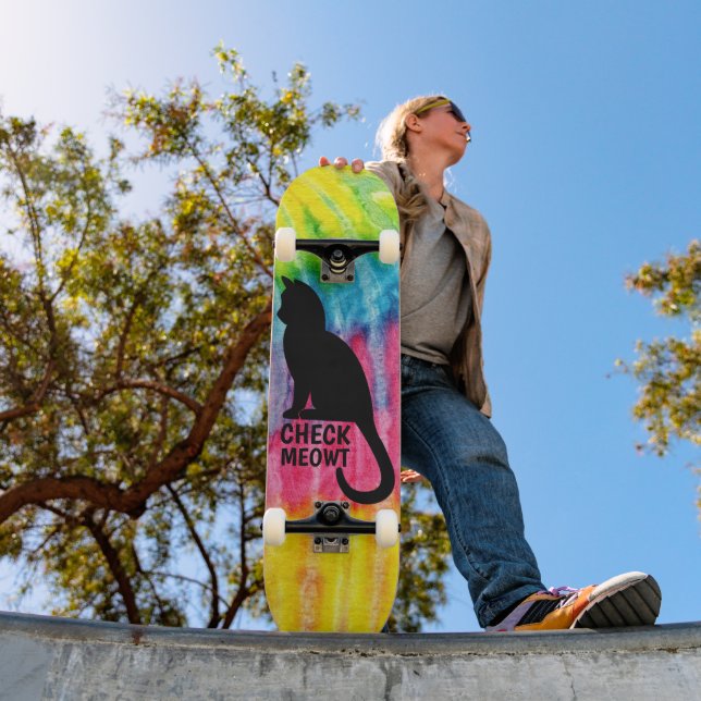 Cute Black Check Meowt skateboard deck (Outdoor 1)