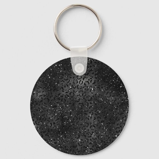 Cute Black Cheetah Leopard Skin Print Animal Keychain (Front)
