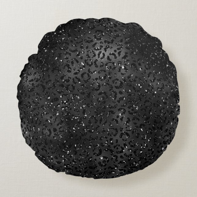 Cute Black Cheetah Leopard Skin Print Animal Round Pillow (Front)