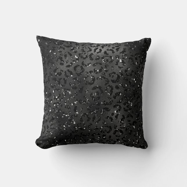 Cute Black Cheetah Leopard Skin Print Animal Throw Pillow (Front)