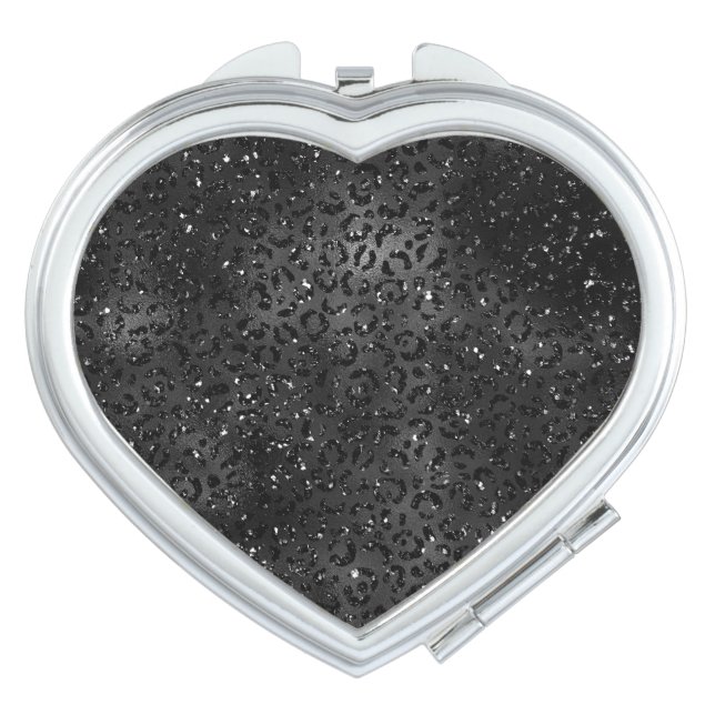 Cute Black Cheetah Leopard Skin Print Pattern Compact Mirror (Front)