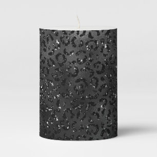 Cute Black Cheetah Leopard Skin Print Pattern Pillar Candle