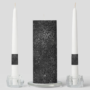 Cute Black Cheetah Leopard Skin Print Pattern Unity Candle Set