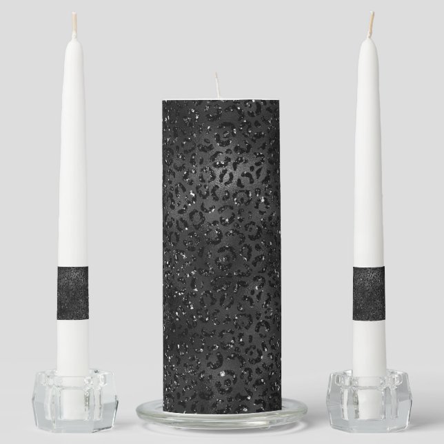 Cute Black Cheetah Leopard Skin Print Pattern Unity Candle Set (Front)