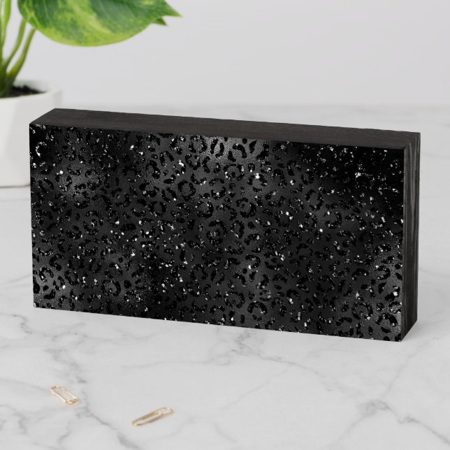 Cute Black Cheetah Leopard Skin Print Pattern Wooden Box Sign (In Situ Horizontal)