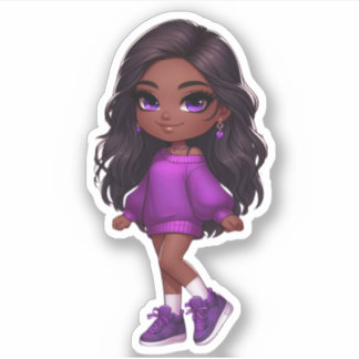cute black chibi in purple sticker