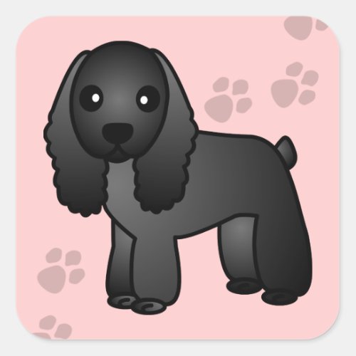 Cute Black Cocker Spaniel Cartoon Square Sticker