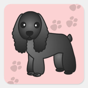 Cute Black Cocker Spaniel Cartoon Square Sticker