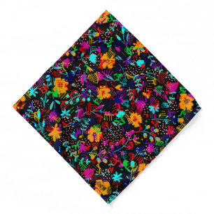 Cute black colorful abstract flowers bandana