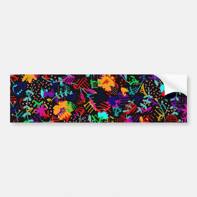 Cute black colorful abstract flowers bumper sticker (Front)