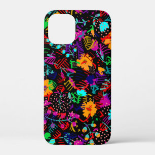 Cute black colorful abstract flowers iPhone 12 mini case