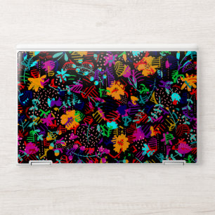 Cute black colorful abstract flowers HP laptop skin