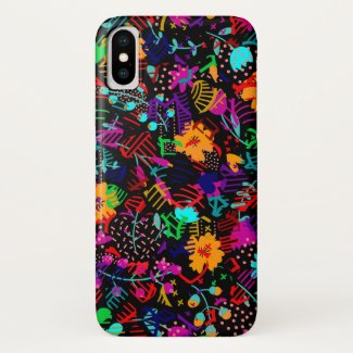 Cute black colorful abstract flowers