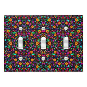 Cute black colorful abstract flowers light switch cover