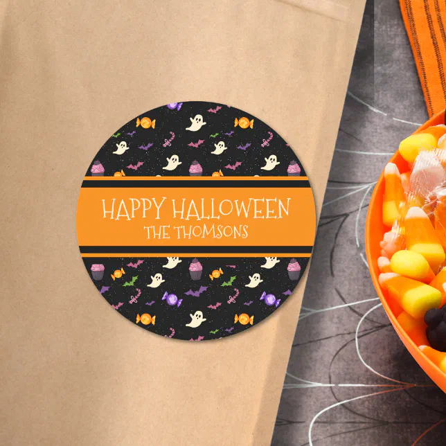 Cute Black Colorful Magical Happy Halloween Classic Round Sticker | Zazzle