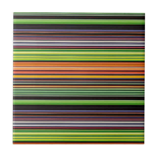 Cute black colorful stripes ceramic tile (Front)