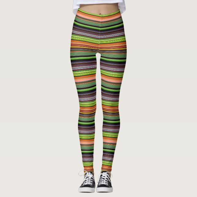 Cute black colorful stripes leggings (Front)