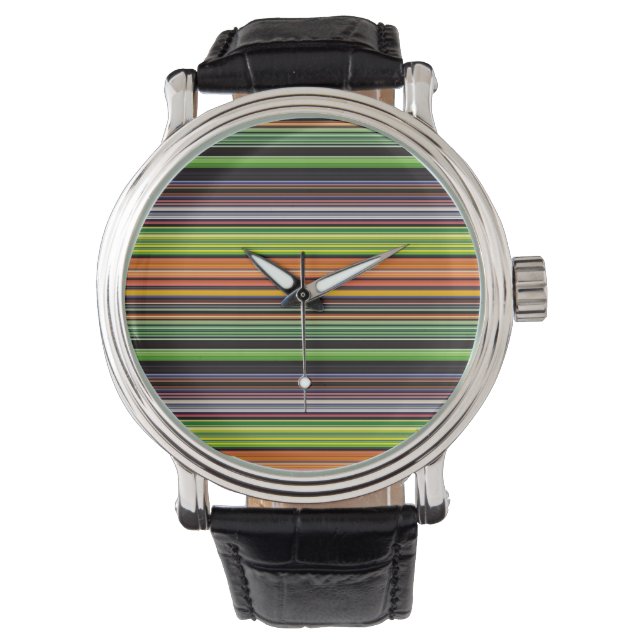 Cute black colorful stripes watch (Front)