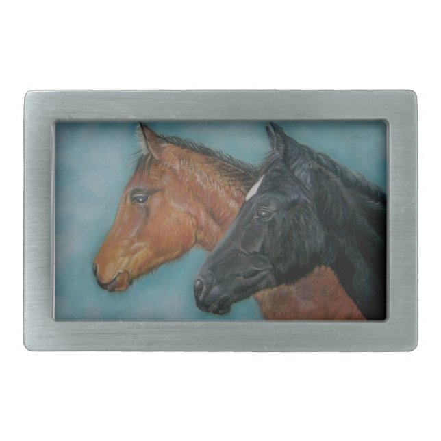 cute black colt foal chestnut filly horse belt buckle (Front)