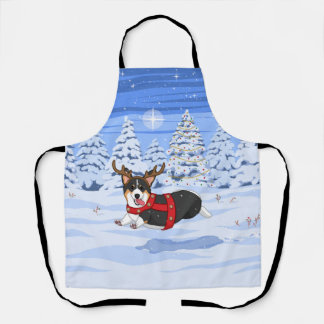 Cute Black Corgi Christmas Reindeer Costume Apron