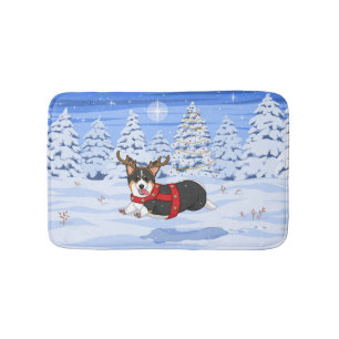 Cute Black Corgi Christmas Reindeer Costume Bath Mat