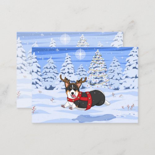 Cute Black Corgi Christmas Reindeer Costume Business Card