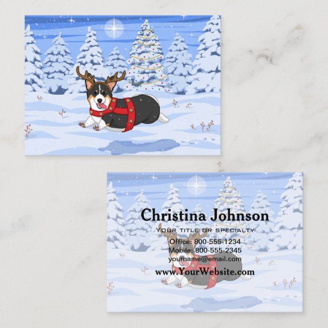 Cute Black Corgi Christmas Reindeer Costume Business Card (Front/Back)
