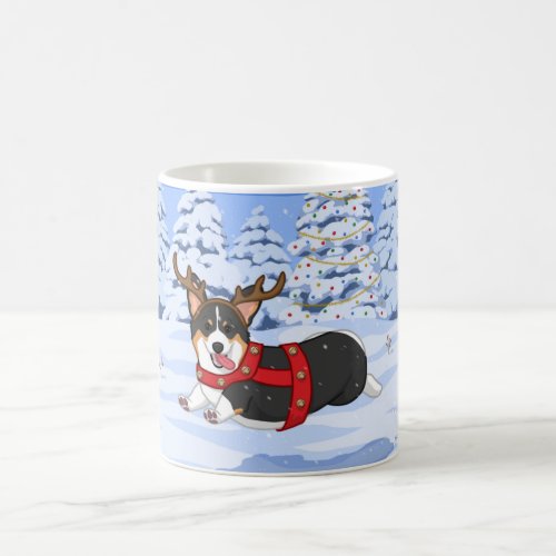 Cute Black Corgi Christmas Reindeer Costume Coffee Mug