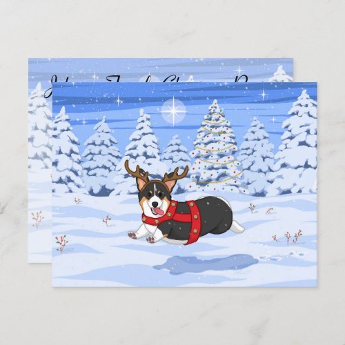 Cute Black Corgi Christmas Reindeer Costume Invitation
