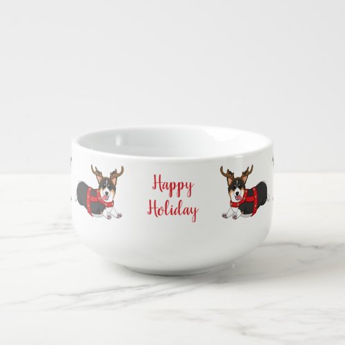 Cute Black Corgi Christmas Reindeer Costume Soup Mug