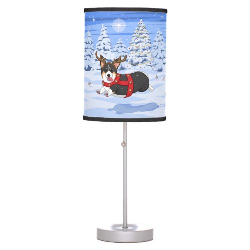 Cute Black Corgi Christmas Reindeer Costume Table Lamp