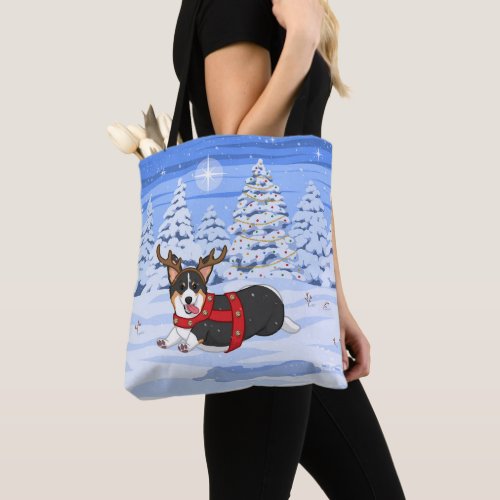 Cute Black Corgi Christmas Reindeer Costume Tote Bag