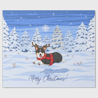 Cute Black Corgi Christmas Reindeer Costume Wrapping Paper