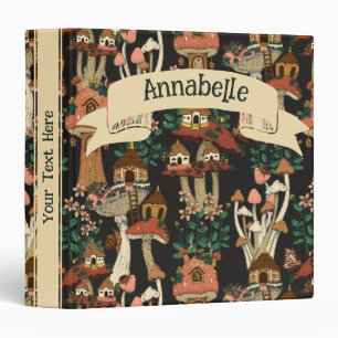 Cute Black Cottage Core Floral Mushroom Pattern 3 Ring Binder