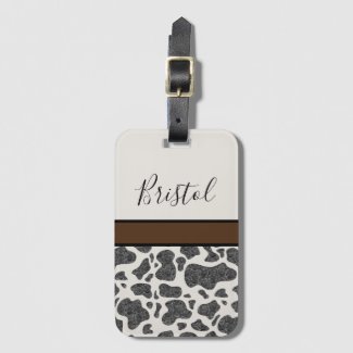 Cute Black Cow Spots Animal Print Personalized Luggage Tag